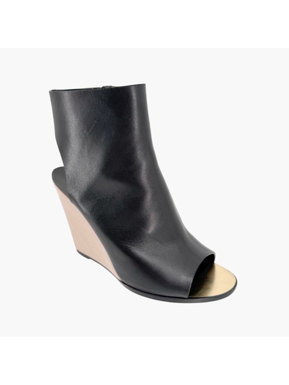 Chanel Black Leather Peep Toe CC Wedge Heel Ankle Booties Shoes Size 39 US 8–8.5 - Picture 10 of 15